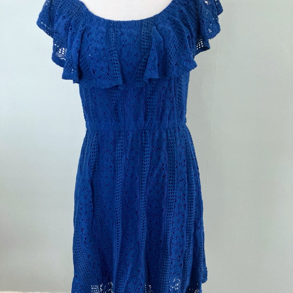 Mark Blue Lace Dress Off the Shoulder Knee Length Size Medium